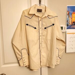 Chamizzo by Alvarez Cream Buttondown Shirt w/ Black Detailing Size 40 (M)